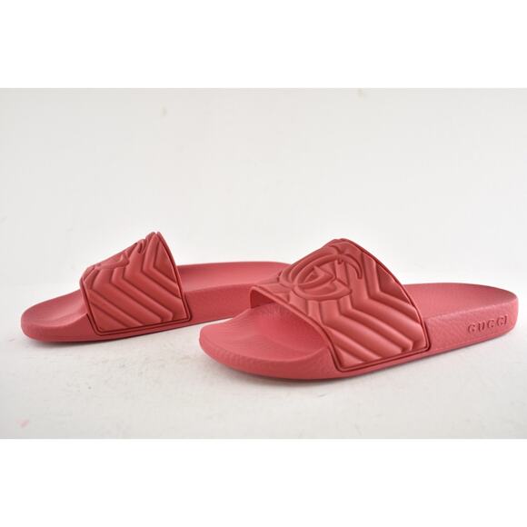 Gucci Deep Coral Red Rubber Quilted GG Logo Flat Pool Slide Slip On Sandal 36 - Picture 11 of 13